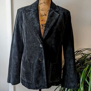 Vtg 90s Western Rodeo Suede Genuine Leather Blazer Jacket Size Medium